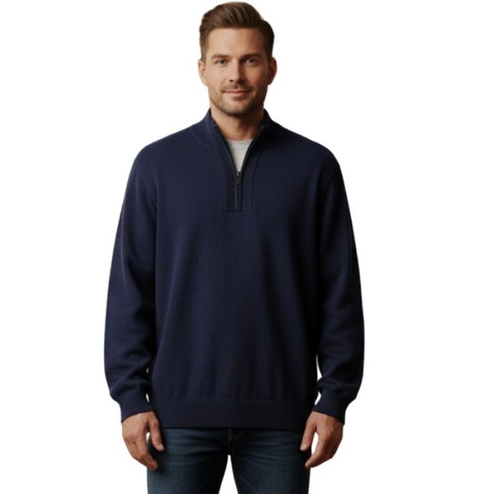 Shaquille O'Neal Quarter Zip Sweater XLT Navy‎ Blue Ribbed Knit Pullover Tall